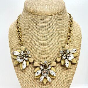 J.CREW STATEMENT Necklace Beige Acrylic Crystal Floral Gold Tone Collar Flower
